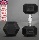 Hex Dumbbells Set 2.5kg-30kg Pair Weights Rubber Encased Cast Iron Hexagonal UK