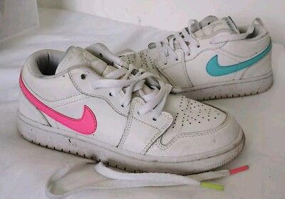 Nike Air Jordan Low 1 Kinder Unisex Größe 4 Grün Blau Neon Weiß DEFEKT