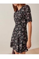 REFORMATION Bard Black & Pink Jolene Floral Print Dress Size 4 Small NWT