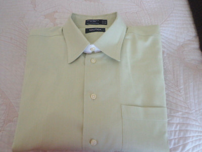 NAUTICA Shirt Men's Lemon Green Sz 16.5/32-33 Button Upn  Long Sleeve100% Cotton