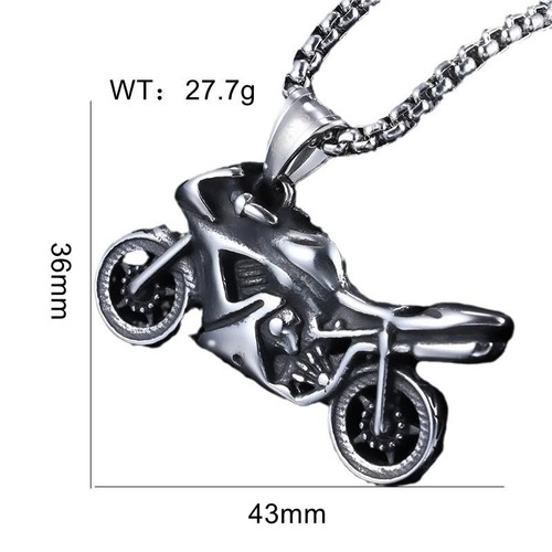 Vintage Biker Stainless Steel Motorcycle Pendant Necklace Chain - Picture 2 of 6