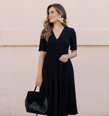 Gal Meets Glam Black Edith Crepe Fit Flare Midi Dress Sz 20 NWT $178 