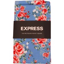 EXPRESS Pre Folded Pocket Square Mens BLUE Floral 100 Cotton Dress Handkerchief