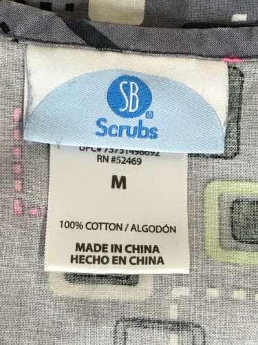 SB Scrub Top Women Size M Gray w Colorful Squares V neck Pockets Short Sleeves - Picture 7 of 14