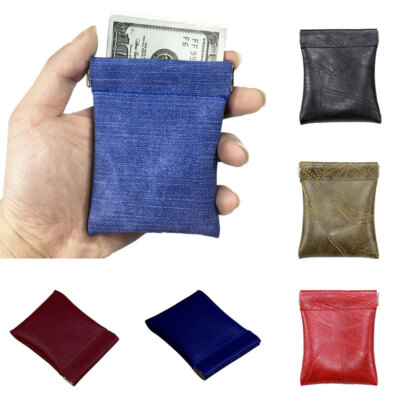 PU Small Leather Coin Pouch Snap Top Purse Metal Spring - Main Image