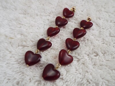 Goldtone Red Heart Bead Pierced Earrings
