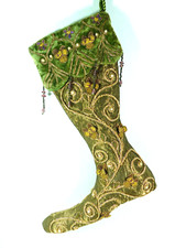 Christmas stocking victorian style velvet embroderied beaded embellished new