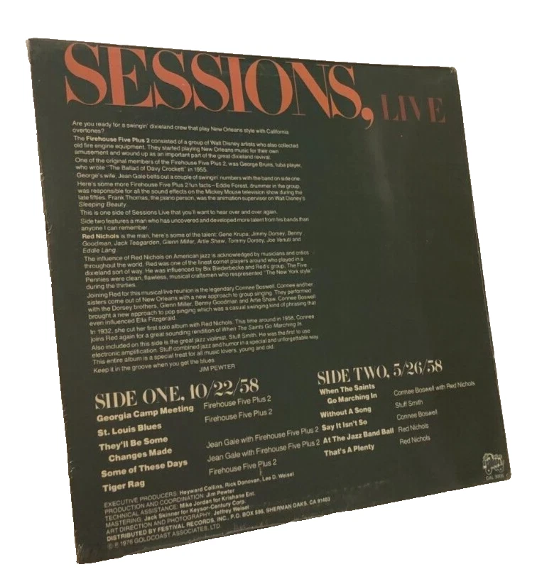 Sessions, Live CAL 3006 Calliope Red Nichols Firehouse 5 Vintage 1976 Vinyl New Foto 2 de 2