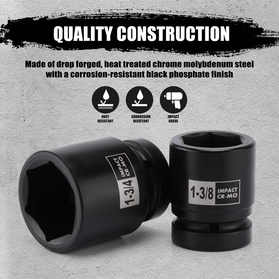 1英寸驱动主轴轴螺母冲击插座套件1英寸至2英寸,9件6点,SAE,CR-MO — 第 3/4 张图片