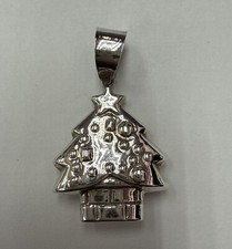 Sterling Silver Puffy Christmas Tree 1-1/4  Long Pendant 4.9gr