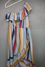Entro One Shoulder Striped Hi Lo Wrap Maxi Dress-Size Large-BOHO-Cottagecore
