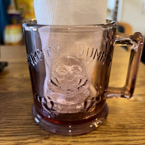 Humpty Dumpty & Tom Tom the Pipers Son Vintage Coffee Cup Mug Pink Indiana Glass