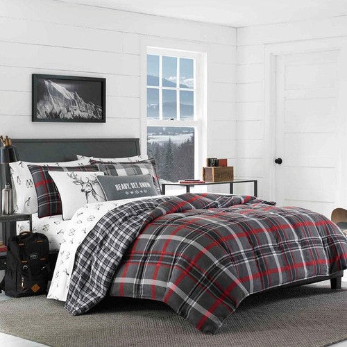 Eddie Bauer Comforter Sets 2-Piece Gray Plaid Reversible Microfiber Suede Twin