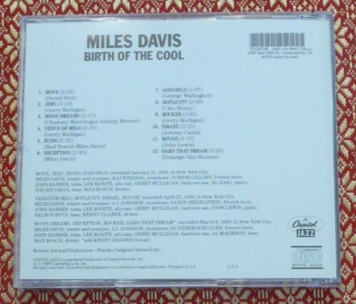Miles Davis Birth Of the Cool CD Capitol Jazz 1989 Classic Bop - Picture 3 of 5