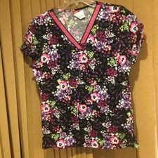 NWT Dickies Scrubs Top Polka Dot Pansies Small S
