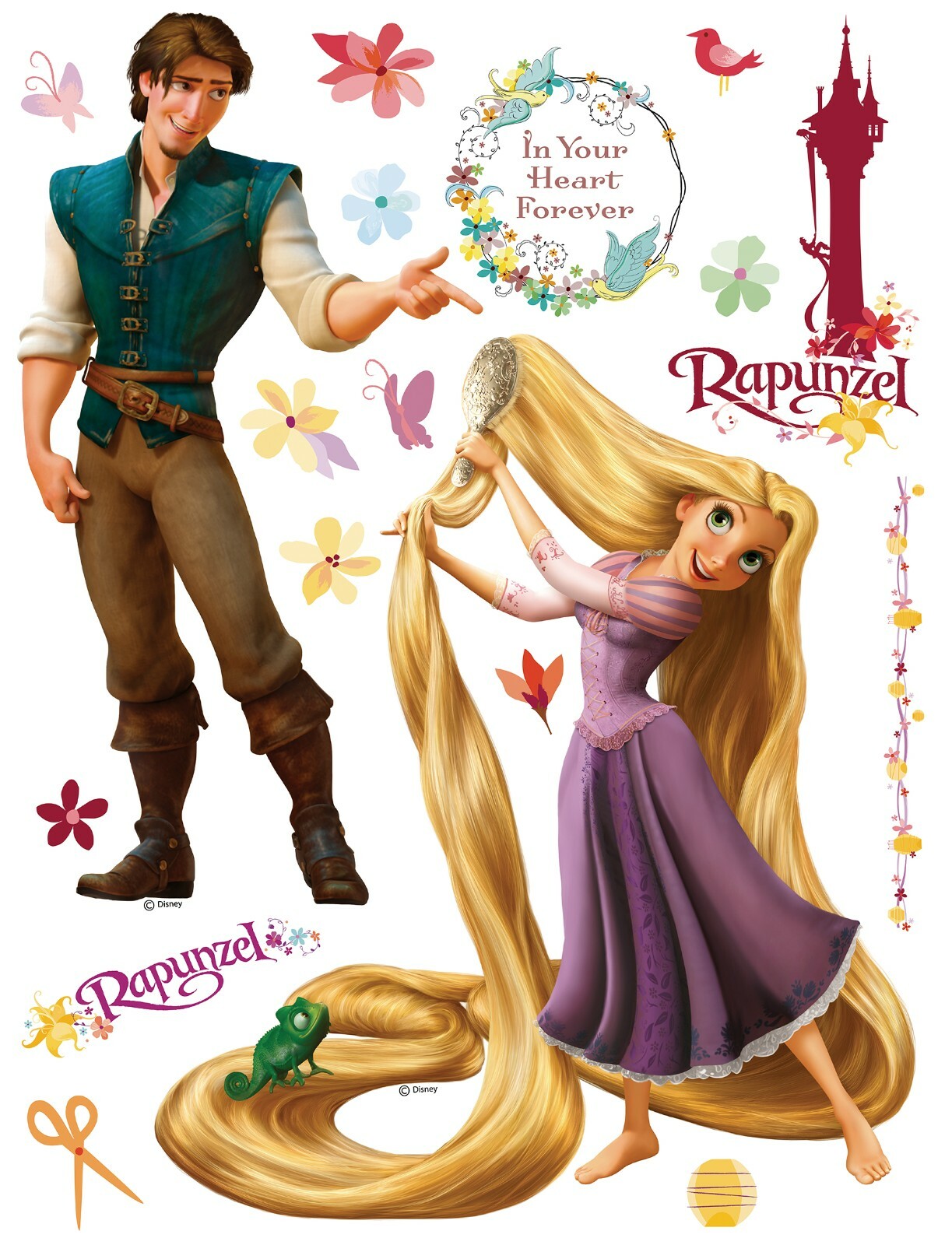 Disney Rapunzel Wall Stickers 65x85cm Decorative Decals Set Girl Bedroom Decor