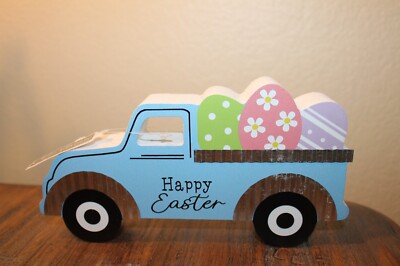Allstate Floral Happy Easter Truck with Eggs Table Decor Wooden Shelf Sitter NEW