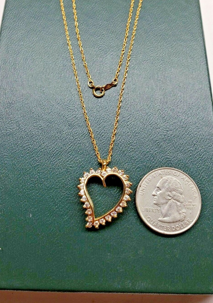 delivery Heart chain necklace ネックレス YELLOW GOLD PLATED AND CUBIC ZIRCONIA HEART SHAPED PENDANT W