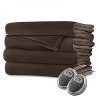 Sunbeam Velvet Plush Electric Heated Blanket (Queen Size Walnut Brown)
