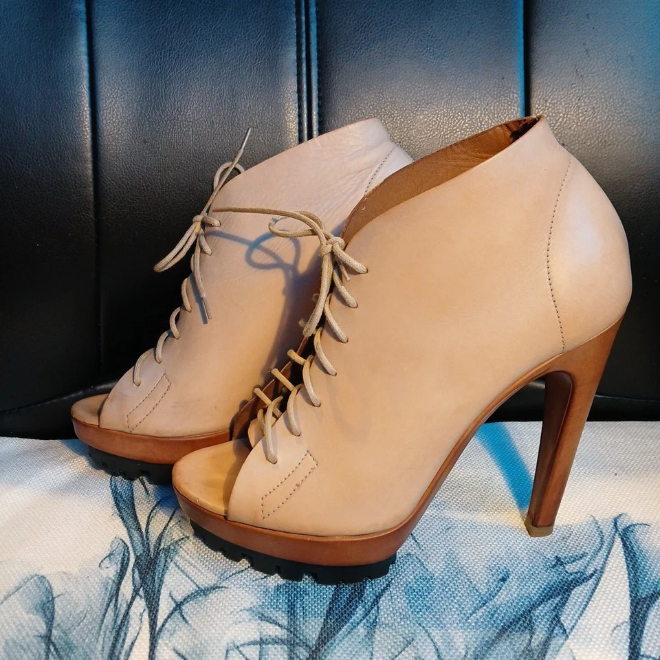 Botines con cordones Vic Matie de tacón alto talla 37 Vero Cuoio hechos en Italia EE. UU. 6,5/7 Foto 3 de 4