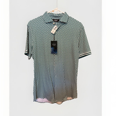 Murano Shape of Water Collection Slim Fit Polo Shirt Green White Geometric M