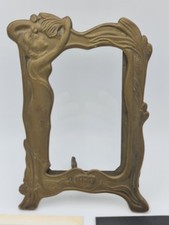 Vintage Large Brass Art Nouveau Picture Frame With Lady  Glass Included 8.5 X 6”