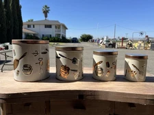 Vintage 50's J.L. Clark Weibro 4-Piece Canister Set Kitchen Utensil Design