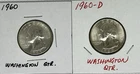 Lot (2) 1960 P & D Silver GEM BU Washington Quarter 25c Business Strike .900