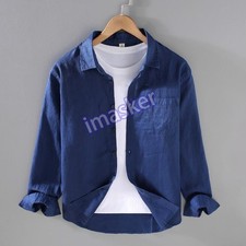 Fashion Men's Linen Thin Shirts Long Sleeve Button Down Shirt Casual Dress Tops