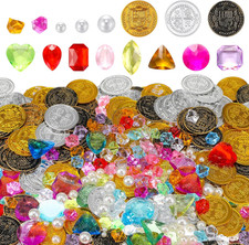 319 Pcs Pirate Treasure Pirate Gold Fake Coins Plastic Pirate Gems and Jewels