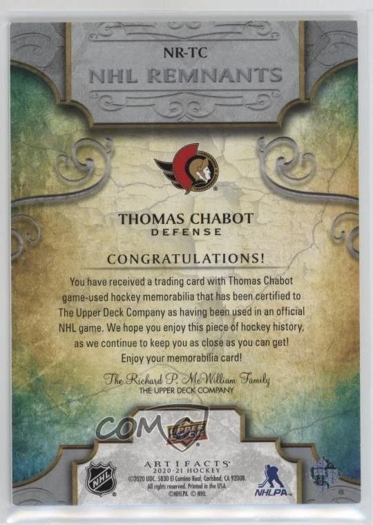 2020-21 Upper Deck Artifacts NHL Remnants Thomas Chabot #NR-TC - Image 2 of 2