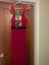 Llama Reindeer Christmas Jumper Overalls Red Velvet Women's Size Medium