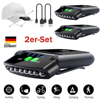 2 Stück LED Stirnlampe Clip-on Cap Hut Licht wiederaufladbare Lamp Scheinwerfer