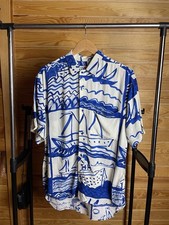 Vintage Jams World Men  s Hawaiian Shirt   Size S   Blue  White Nautical Print