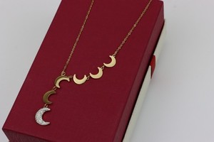 Authentic Gold Plated Moon Phase Necklace with Elegant Crescent Charms, XPNL0384