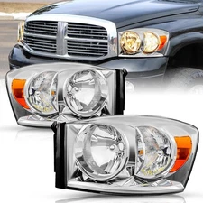 Pair Headlights Assembly For 2006-2009 Dodge Ram 1500 2500 3500 Amber Reflector