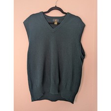 Club Room Men's Green 100 Lambswool V-Neck Vest XL Preppy Academia Office