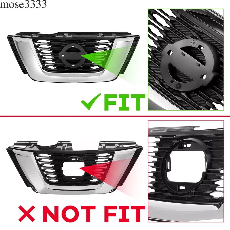 For Nissan Rogue 2017 2018 2020 #NI1200281 Chrome Front Bumper Upper Grille Foto 3 de 4