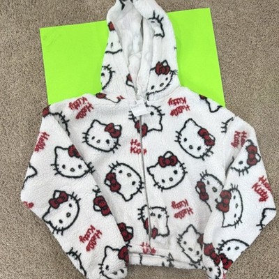 H&M Girls Hello Kitty Fleece Hoodie Full Zip Long Sleeve 14Y+ White/Red/Black
