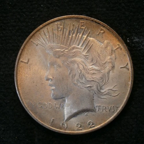 1922 Peace Silver Dollar Bu some reverse toning