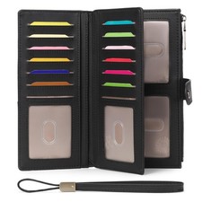 Wallets for Women Leather RFID Blocking Large Capacity Card Case Ladies Wrist...