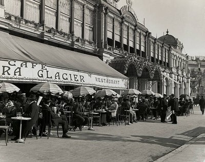View of a typical French street scene depicting patrons of Cafe Gla- Old Photo