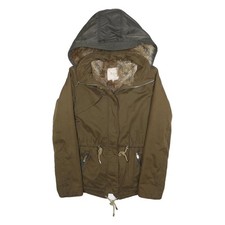 Veste ZARA Femme Vert Olive XS Mélange Polyester À Capuche Zip Casual