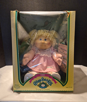 Cabbage Patch Kids 1985 14in Girl Doll Blonde Curly Hair Blue Eyes NIB