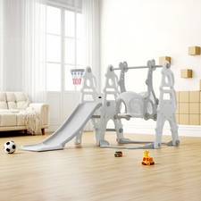 White Slide and Swing Set 3 in 1 Kids Climber Basketball In & Outdoor Playground