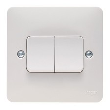 Hager WMPS22W Sollysta Wide Rocker Light Switch 2 Gang 2 Way SP 10A (White)