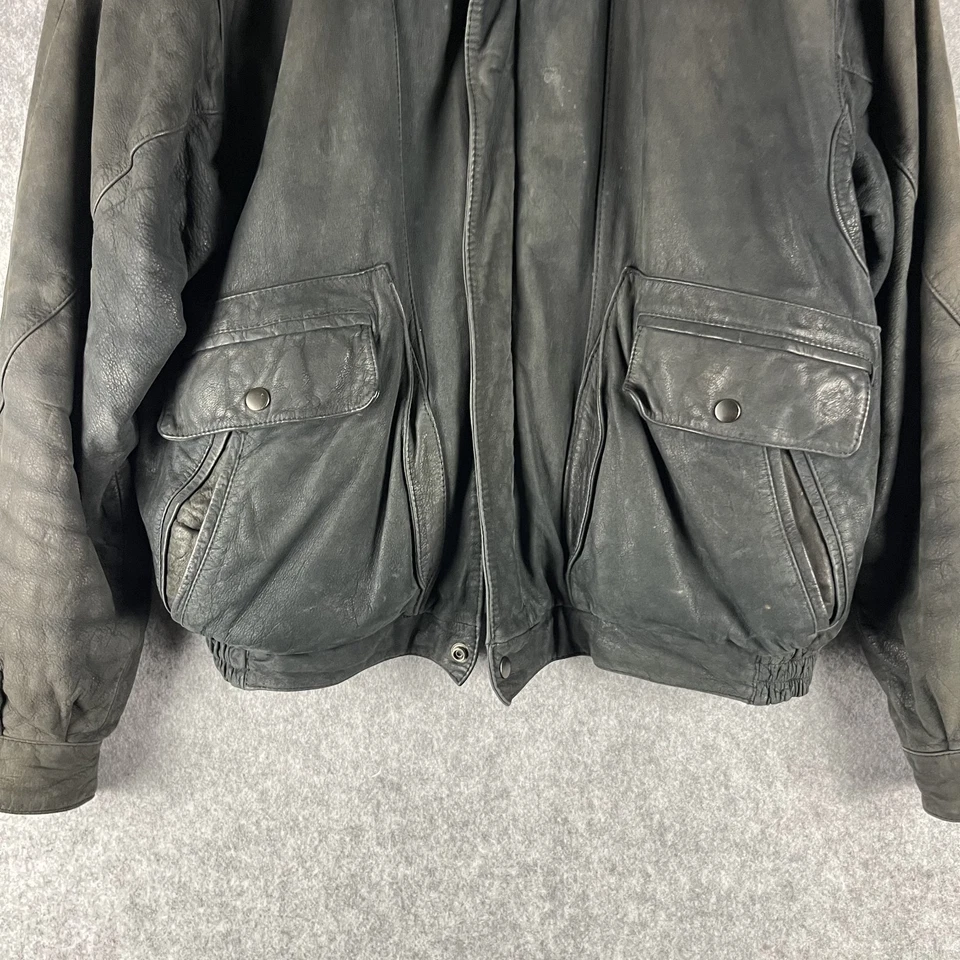 Chaqueta de bombardero de cuero Charles Klein de colección para mujer grande desgastada descolorida aviador Foto 3 de 4