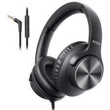 Wired Headphones with Mic, OverEar 3.5mm Corded Headphone for School Black