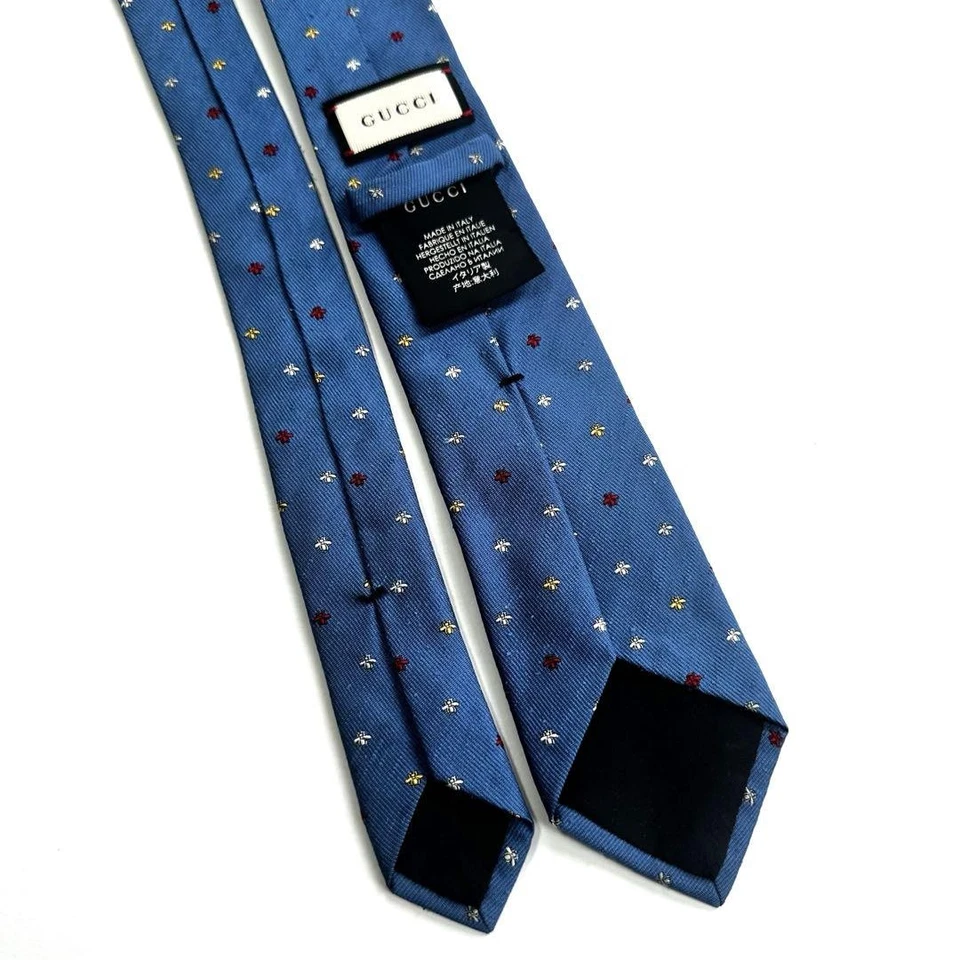 Corbata de seda Gucci para hombre azul claro patrón abeja miel rara alta calidad Foto 4 de 4