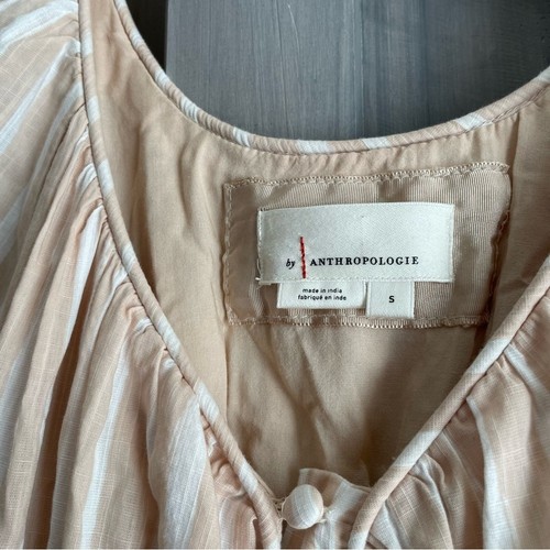 By Anthropologie Women's Long-Sleeve Smocked-Waist Stripe Maxi Dress Buttons S - Picture 12 of 12